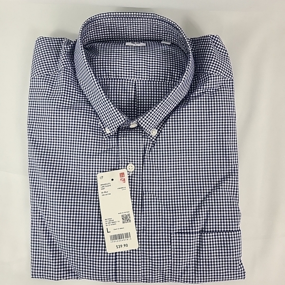 Uniqlo Other - NWT UNIQLO Men's Broadcloth Long Sleeve Checkered Blue White Sz L
